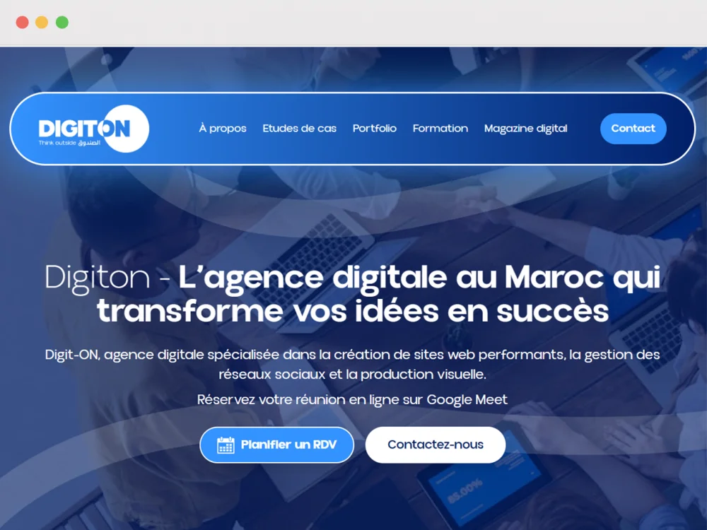 Digiton homepage: a blue hero reading 